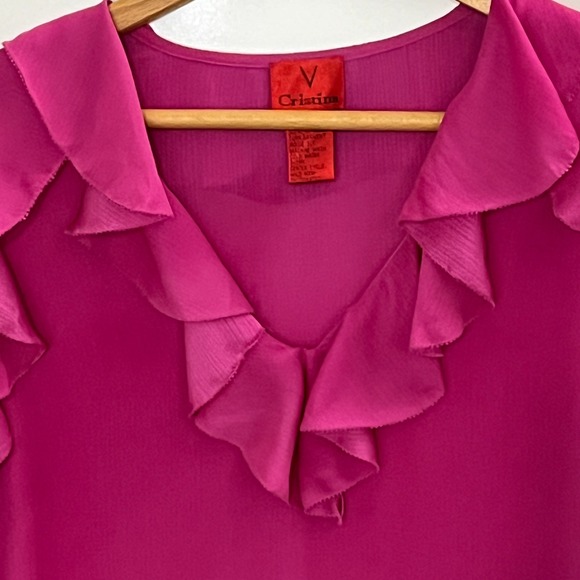 V Cristina Woman's Blouse Size‎ L Fuchsia Ruffle Blouse Romantic Barbie Feminine - Picture 3 of 10